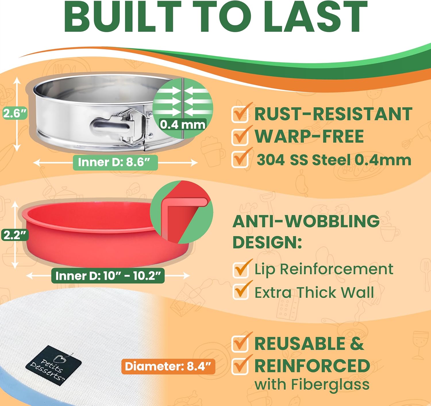 Cheese Cake Pans for Baking - NON TOXIC 9 Inch Spring Form Pan for Cheesecake with LEAKPROOF SILICONE PROTECTOR - STAINLESS STEEL 9 Inch Springform Pan for Cheesecake WATER BATH - Image 6