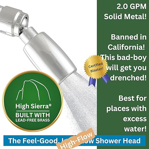 Miniatura 4 de High Sierra - Cabezal de ducha de 2.0 GPM de alta eficiencia y bajo flujo con válvula de goteo. Disponible en cromo, níquel cepillado, bronce