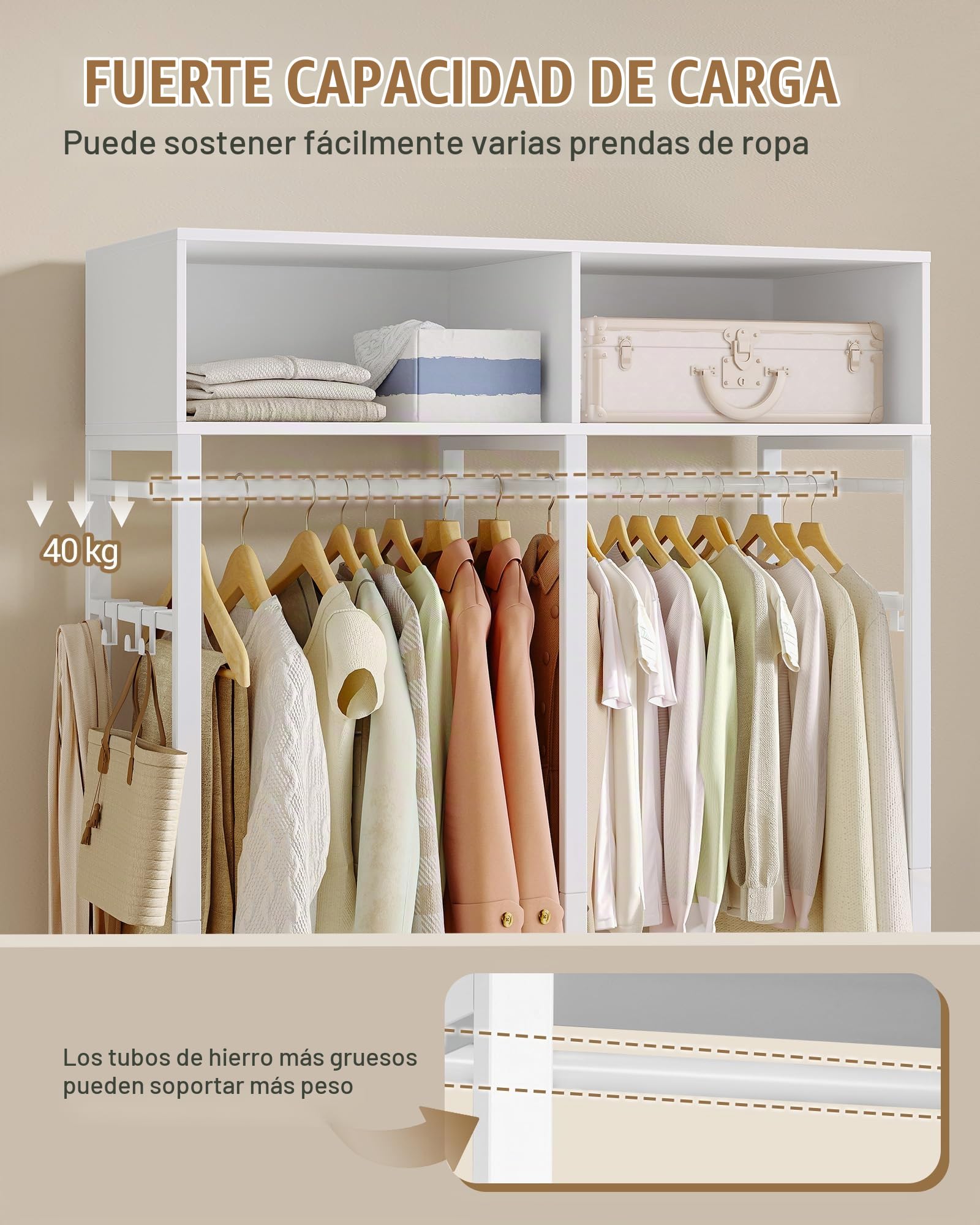 Hzuaneri Armario, Armarios Dormitorio con 4 cajones de Madera, Estante de Almacenamiento Superior, Construcción de Hierro y Madera, Adecuado para Walk-in Closet, 43 x 100 x 185 cm, Blanco BW06603W