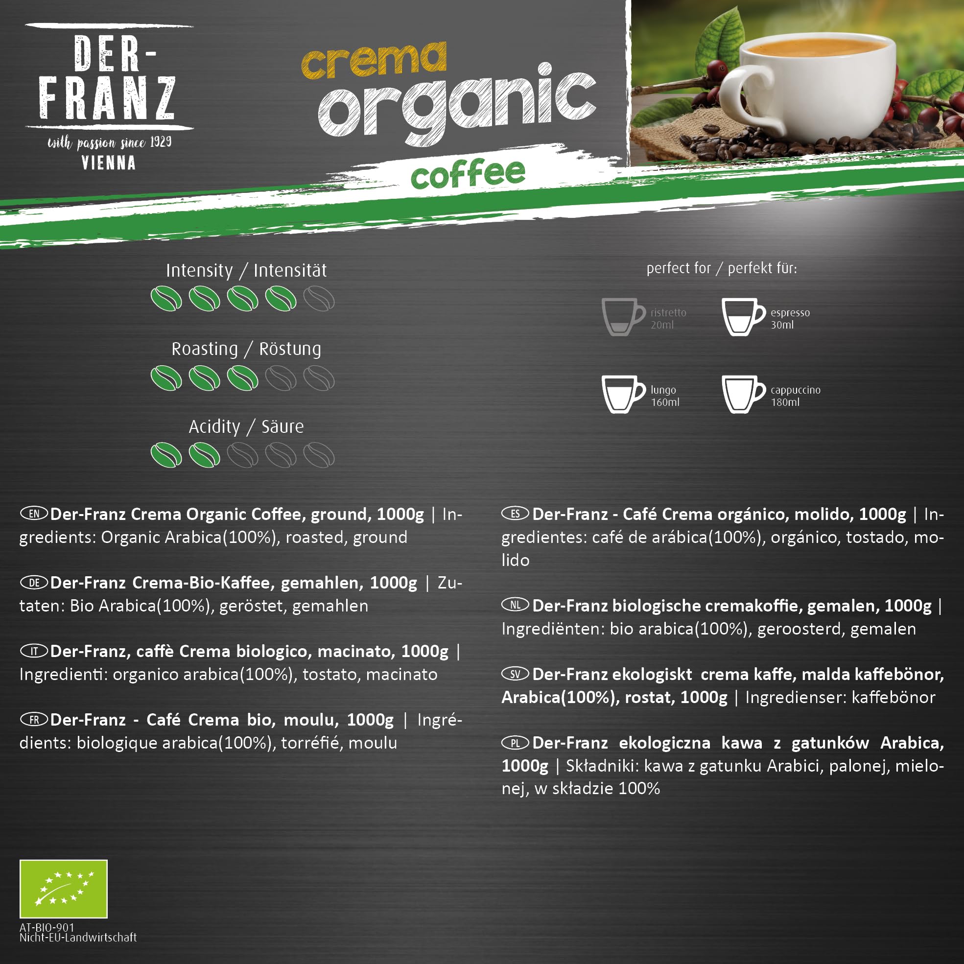 Der-Franz Crema bio Café, moulu, 1000 g