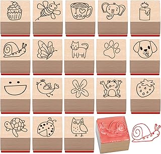 18 Pcs Cartoon Pattern Wood Stamps Set Wooden Rubber Holiday Stamps for Card Making Decoration and Scrapbooking Supplies