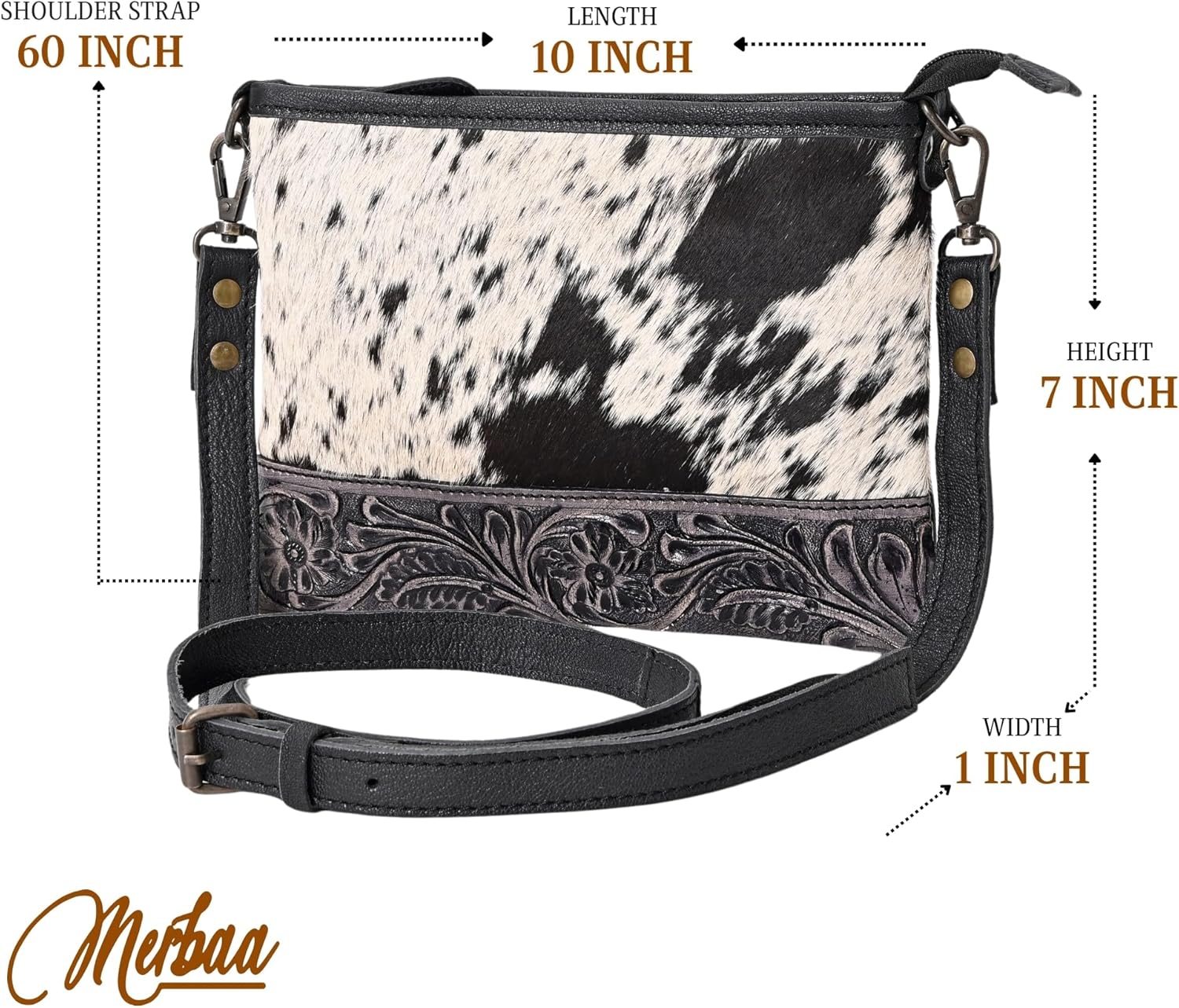 Merbaa Western Cowhide Tooled Leather Small Crossbody Bag Cowgirl Fashion Purse with Adjustable Detachable Shoulder Strap - Image 3