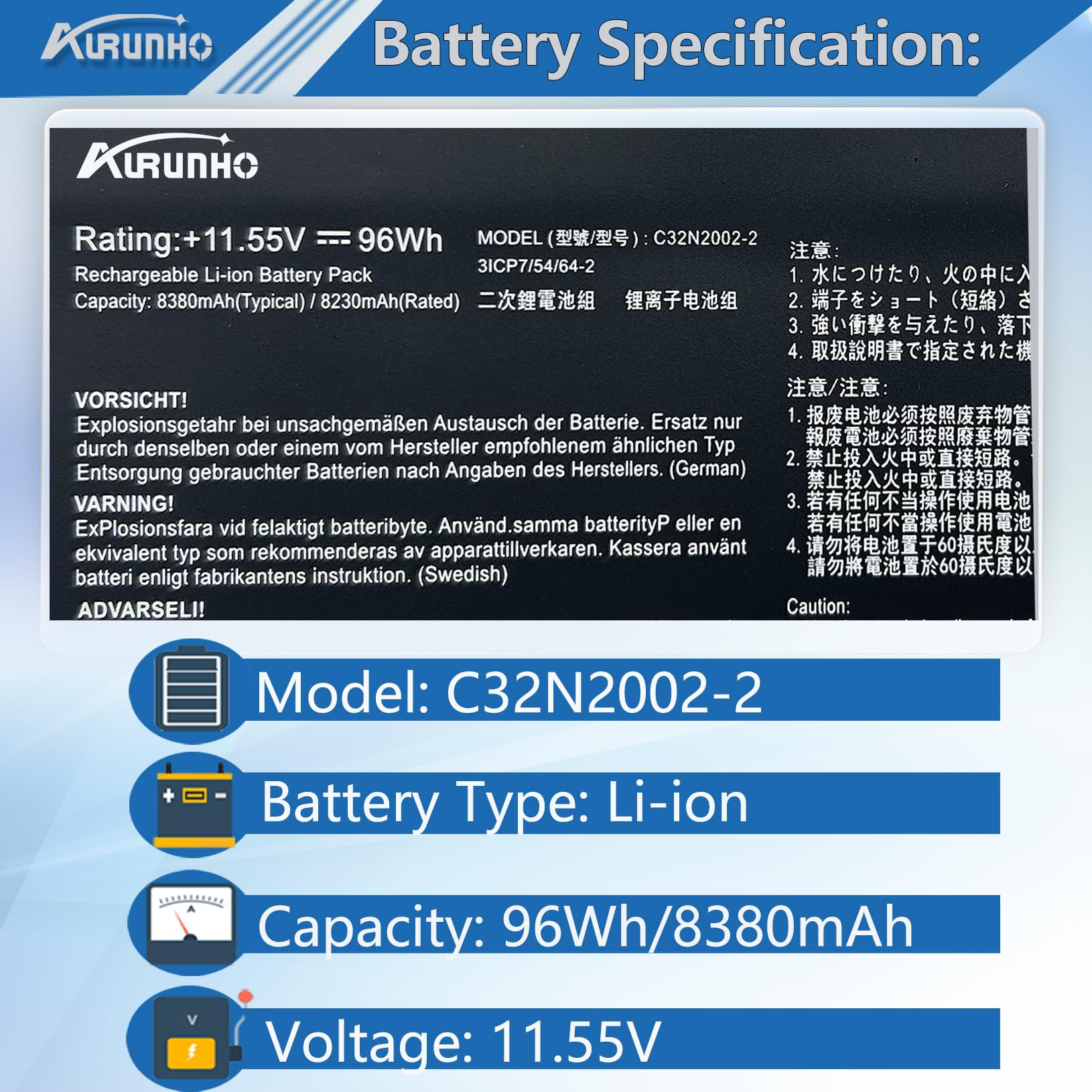 Amazon.com: AURUNHO C32N2002-2 96Wh Laptop Battery Replacement for