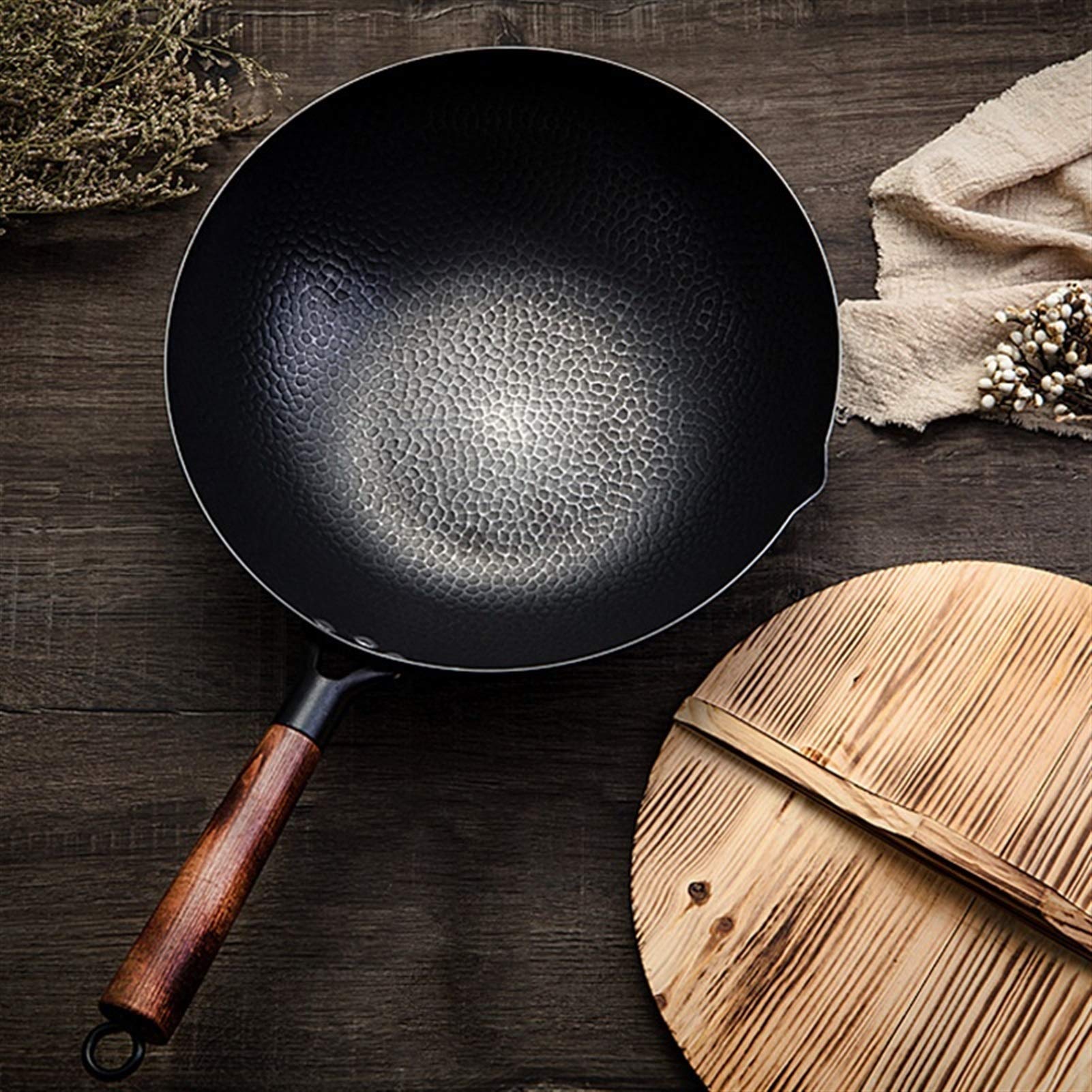 Eisen-Wok-Pfanne aus Gusseisen, nicht beschichteter Topf, allgemeine Verwendung für Gas- und Induktionsherde, 32 cm, chinesisches Wok-Kochgeschirr, Pfanne, Küchenwerkzeuge (Color : Iron Pot) (Iron P