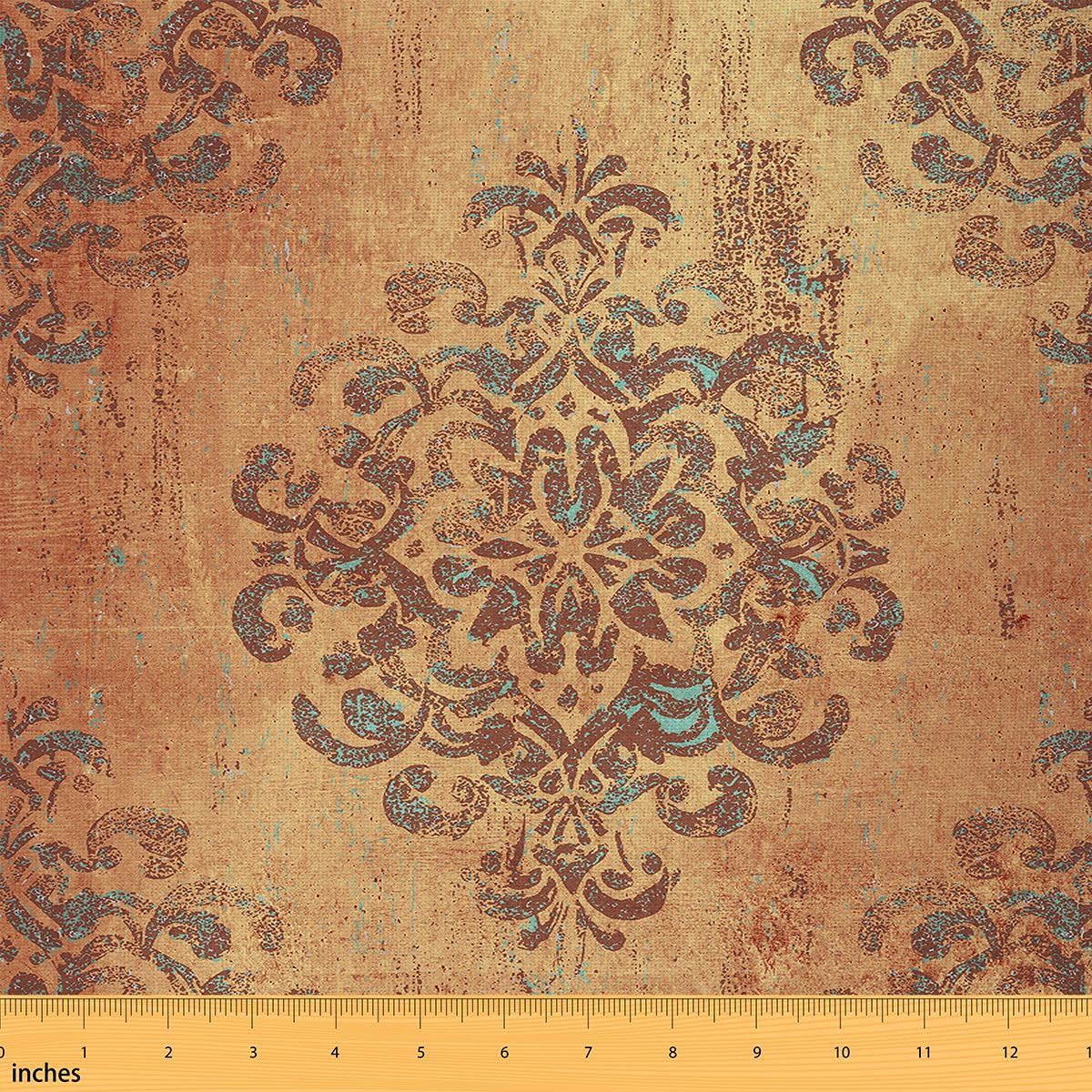 Erosebridal Vintage Brown Damask Upholstery Fabric by The Yard | Vintage Floral Waterproof Fabric Antique Bohemian Paisley Material for Quilting Exotic Wood Grain Pattern,5 Yards,Brown