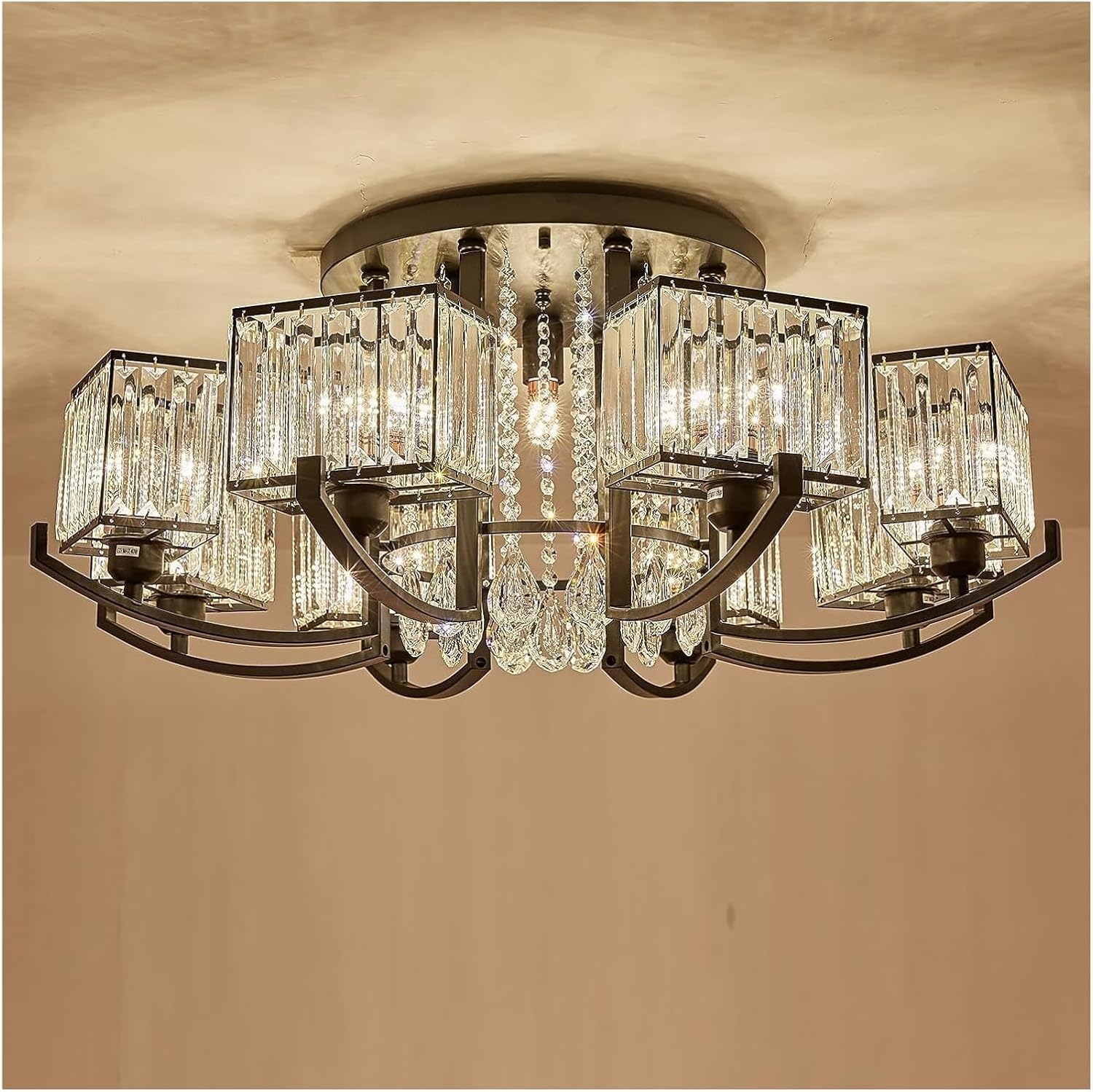 Fashion Chandelier Chandelier LED Vintage Industrial Crystal Ceiling Lamp Clear Crystal Drum Prism Shade Pendant Light Living Room Bedroom Restaurant Chandelier
