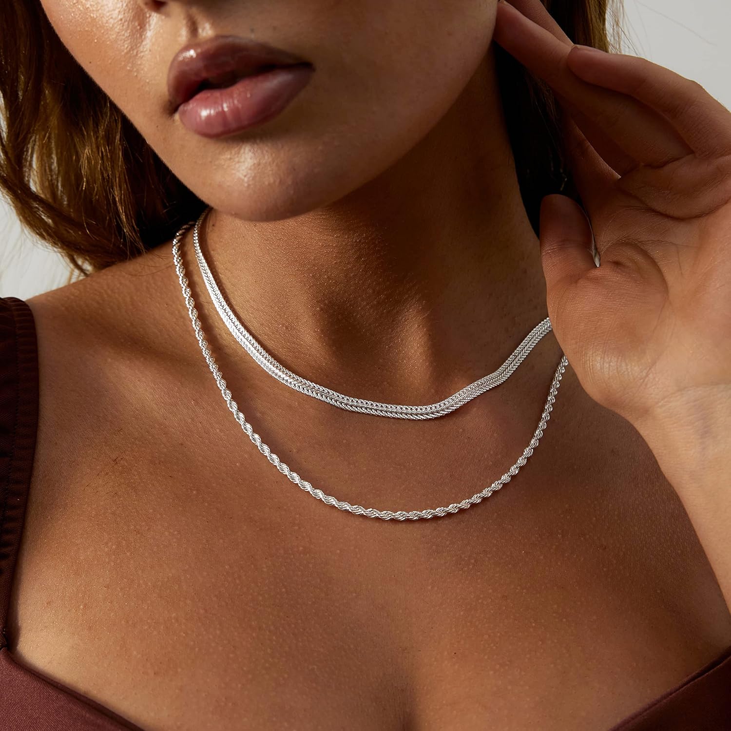 Layered Necklaces for Women Silver Plated Dainty Snake Twist Rope Delicate Layered Necklace Different Length Choker Necklaces Silver Jewelry for Women - Image 5