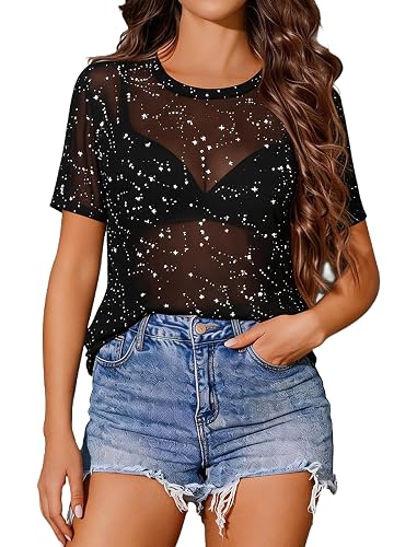 Women Mesh Short Sleeve Tops Sexy Going Out Party Club