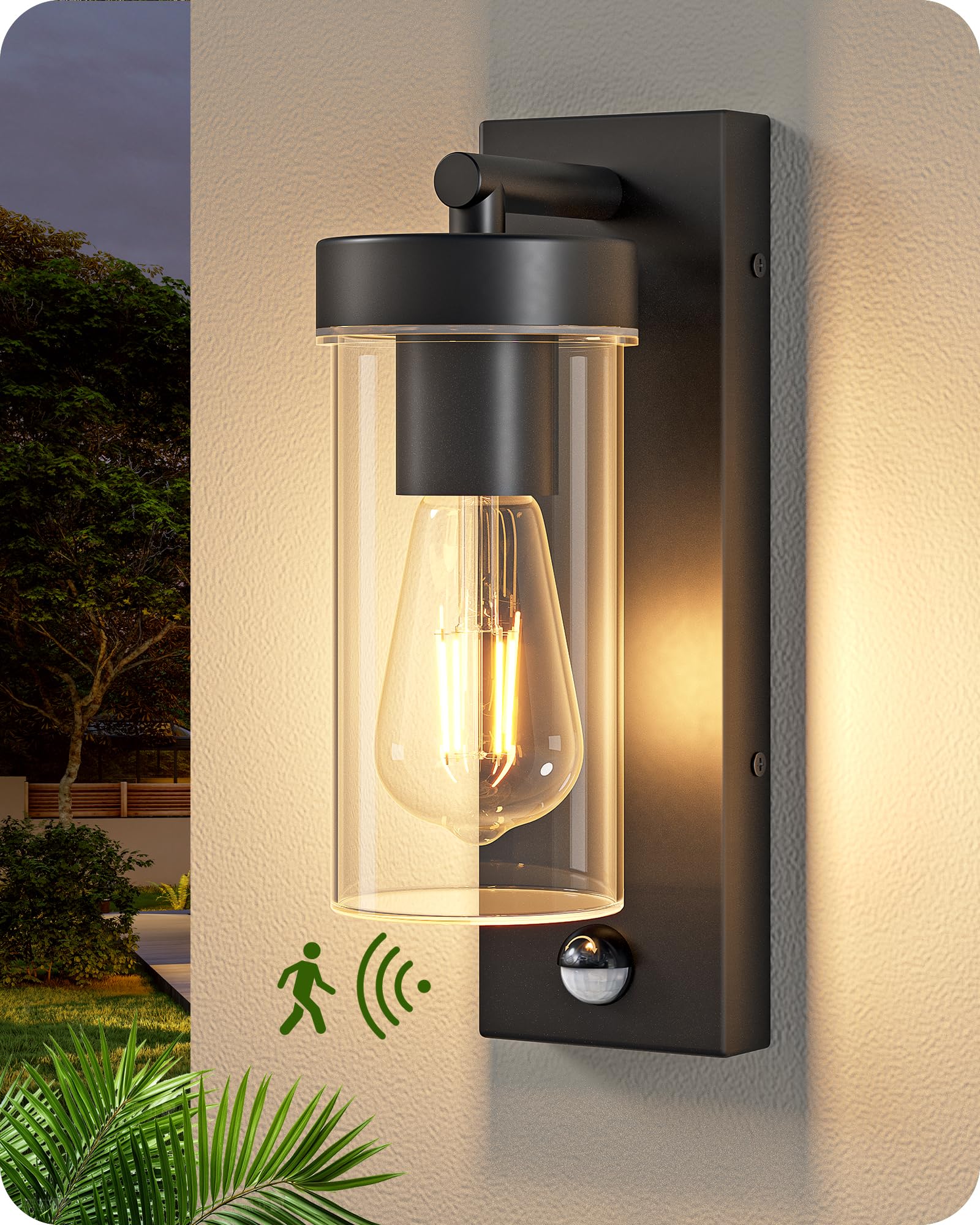 EDISHINE Lampada da Parete Esterna, Sensore di Movimento, E27, IP44, Nero