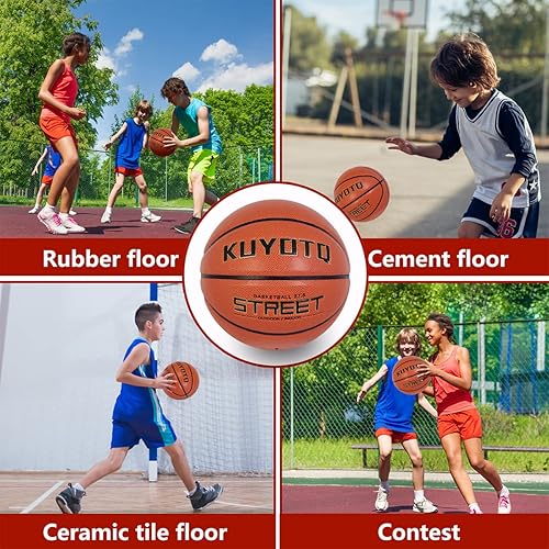 Miniatura 4 de KUYOTQ Baloncesto callejero para niños y jóvenes, tamaño 5 para exteriores, 27.5 pulgadas, piel suave, canal profundo, resistente al desgaste,
