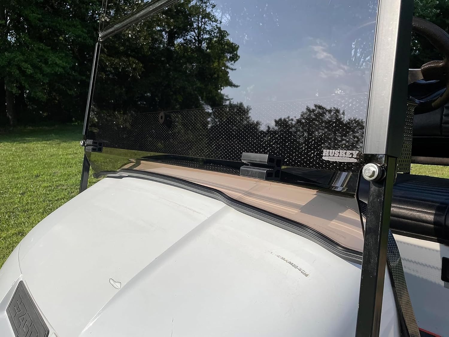 Huskey Foldable Tinted Golf Cart Windshield Compatible with EZGO TXT 1994 to 2013 W/ 3/4" Struts | 3/16" Thick with Bottom Rubber Body Protection Gasket | 25% thicker than most Aftermarket Windshields