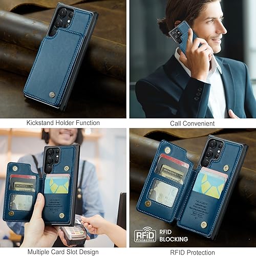 Miniatura 3 de Vinich Funda tipo cartera para Samsung Galaxy S22 Ultra con tarjetero y ranuras de crédito con bloqueo RFID, función atril, a prueba de golpes, para