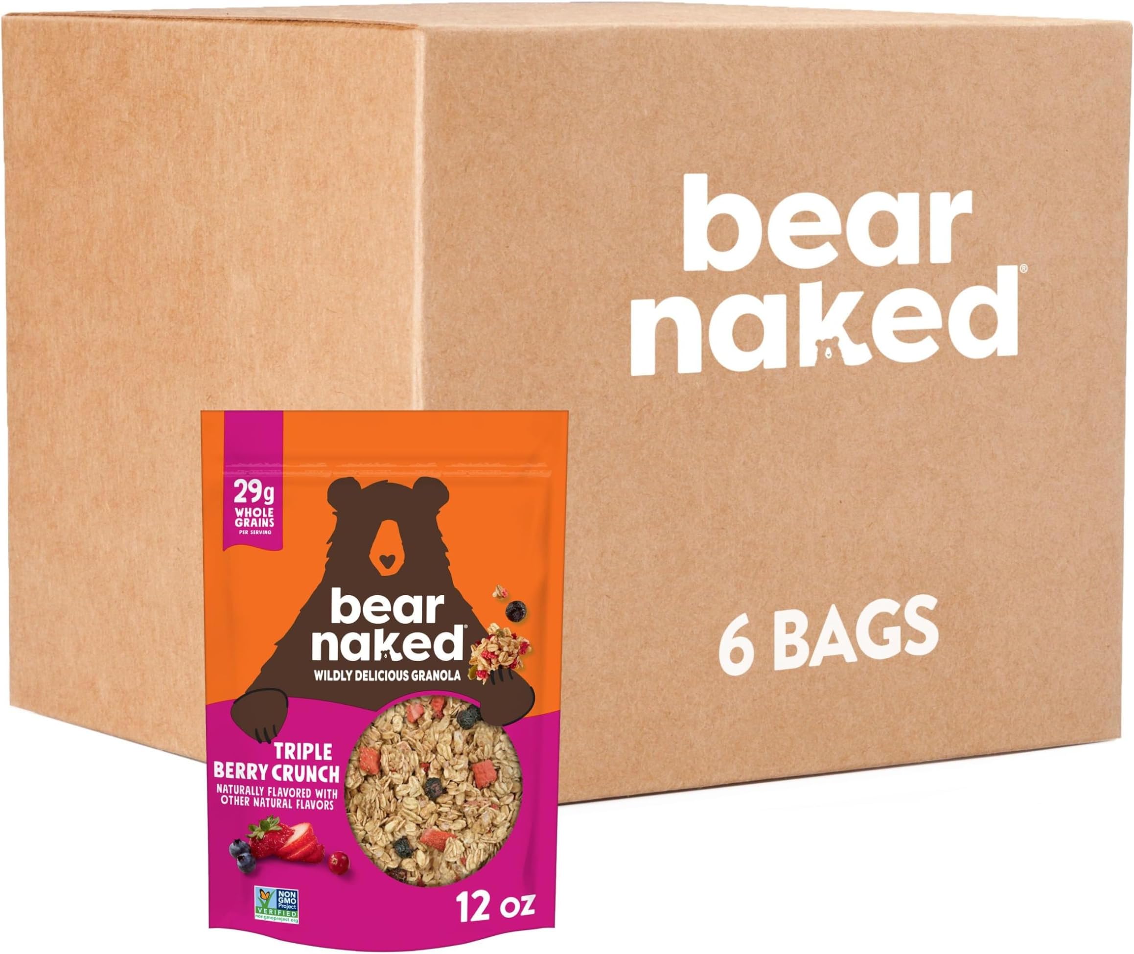 Granola Cereal, Vegan, Breakfast Snacks, Triple Berry Crunch (6 Bags)