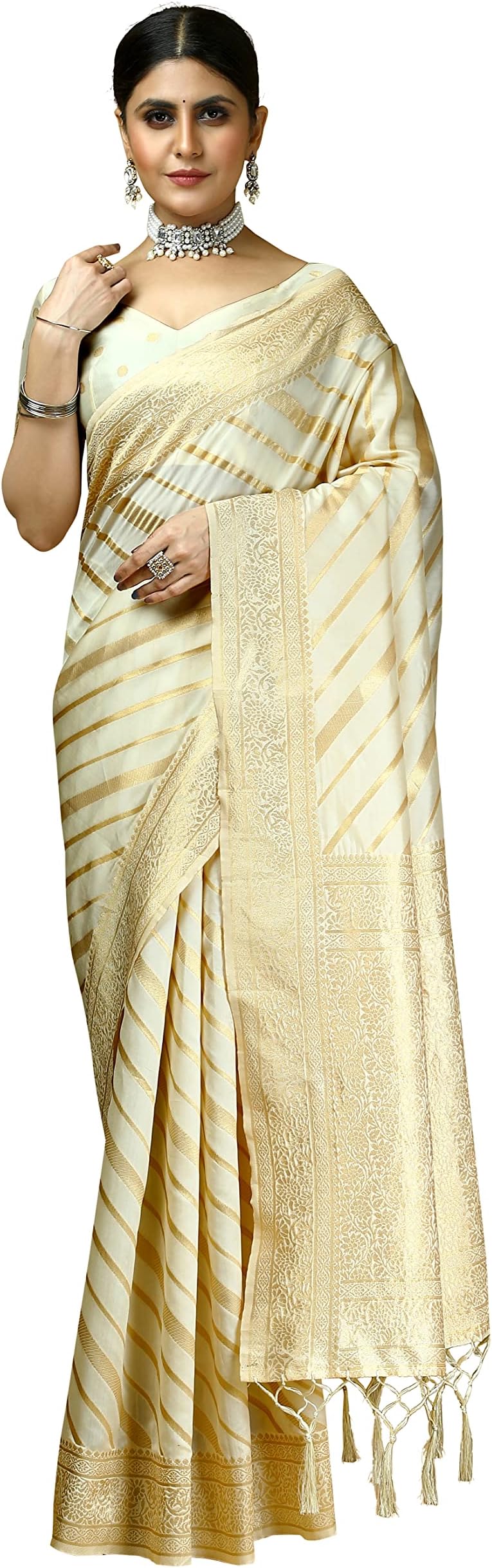 Elina fashion Women Sarees Banarasi Art Silk Woven Saree Unstitched Blouse