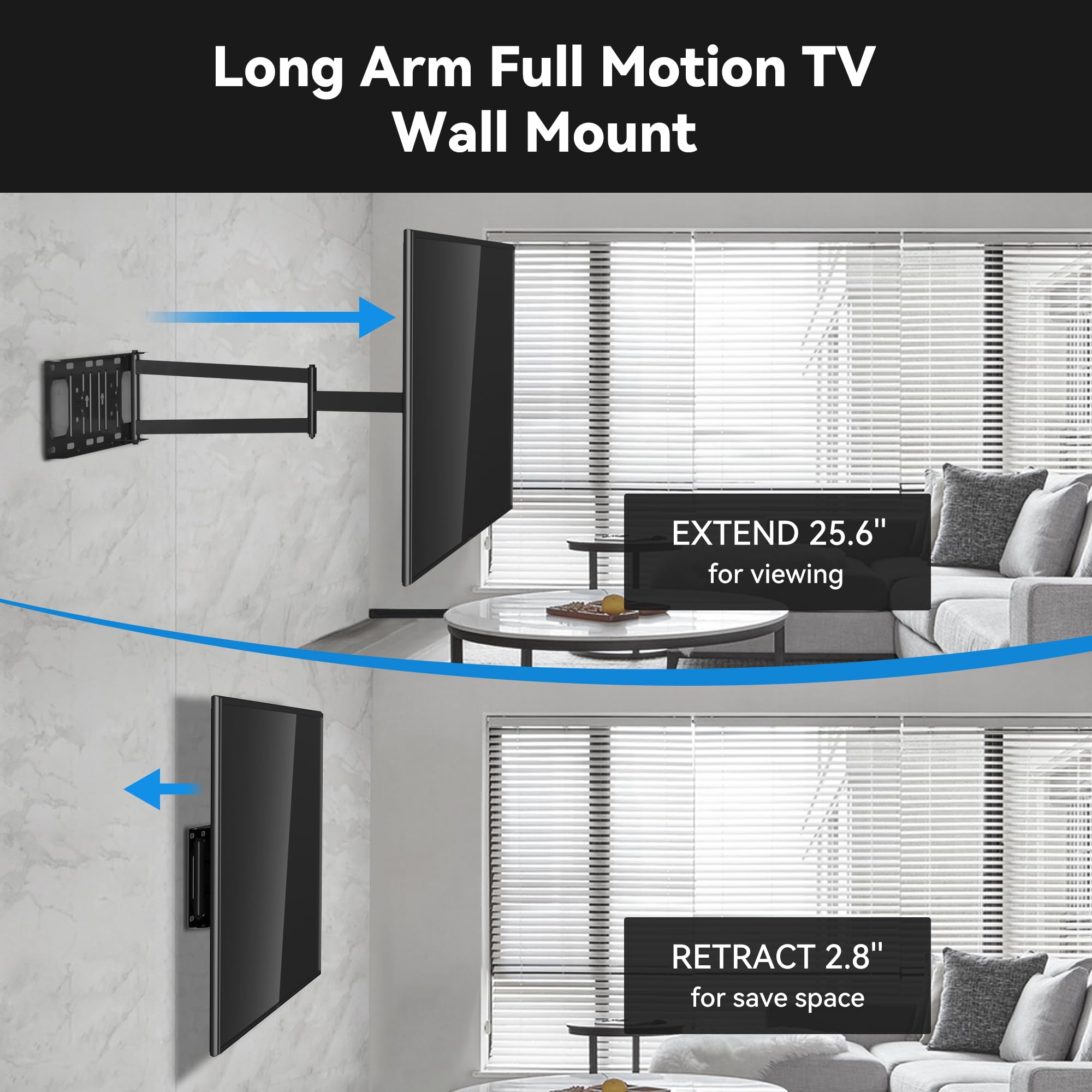 FORGING MOUNT Supporto da parete per TV a braccio lungo per la maggior parte dei televisori piatti e curvi da 26-60 pollici, estensione a movimento completo, braccio articolato, orientabile