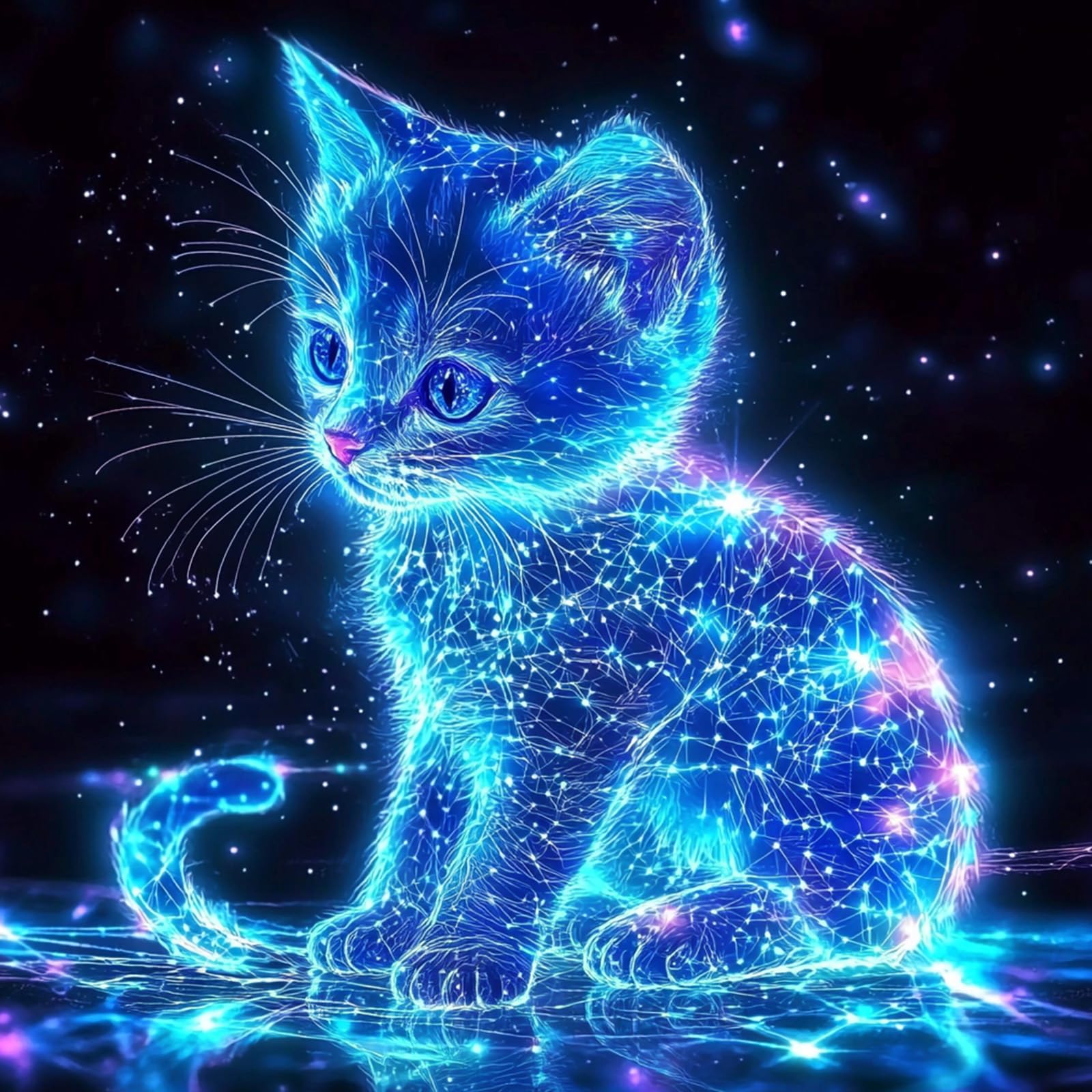 QENSPE Diamond Art Kits for Adults, DIY Diamond Painting Glowing Kitten, Round Full Drill, 5D Cat Diamonds Dots Sticker Painting, Mosaic Gem Arts Craft for Home Wall Decor 30x30cm