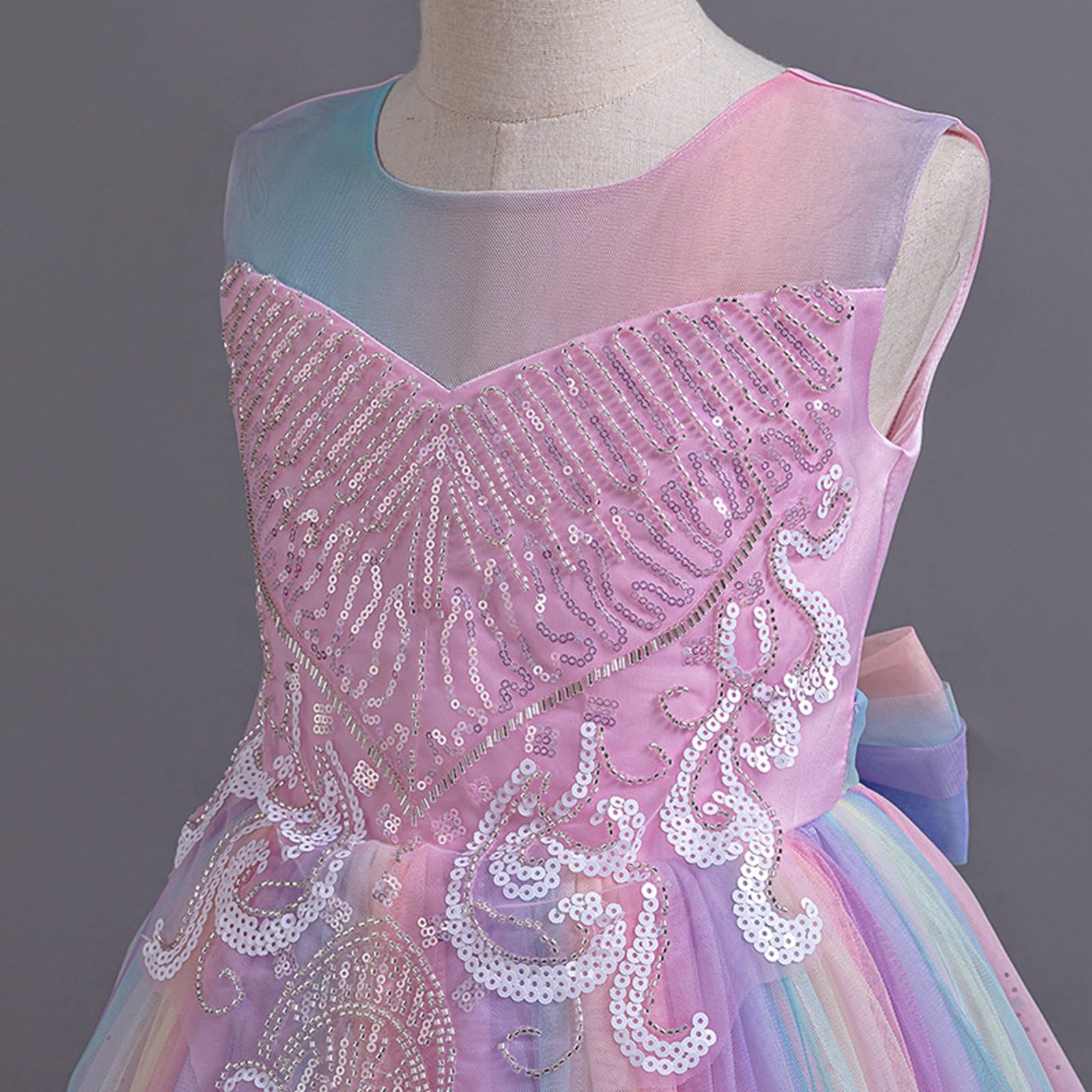 Vestido de lentejuelas para niña de las flores, para boda, dama de honor, desfile, fiesta, formal, largo, de algodón, volantes y ligero, ideal para vacaciones, tendencia infantil estilo elegante