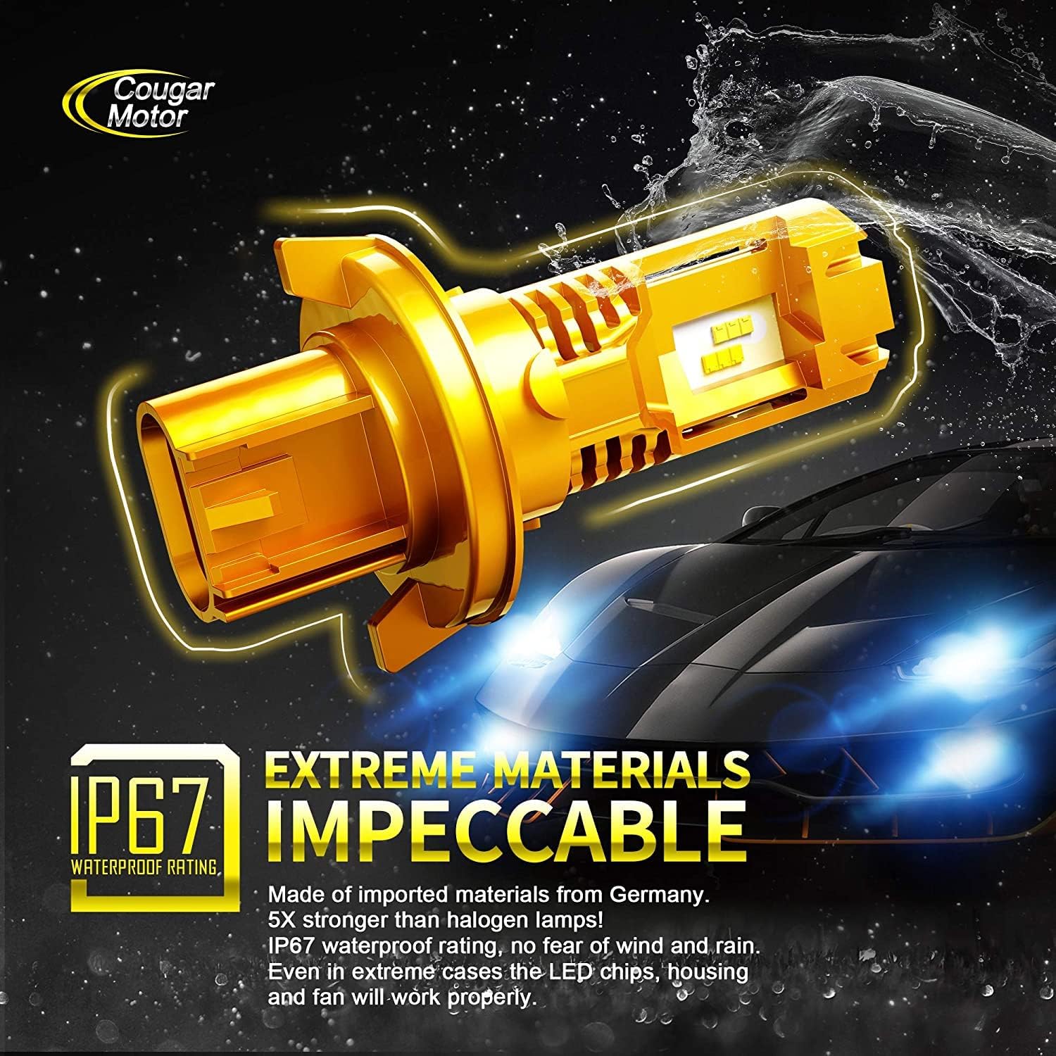 Cougar Motor Wireless H13 LED Headlight Bulb, 18000LM 6500K Slim All-in-One Conversion Kit - Cool White, Compact Design, Halogen Replacement
