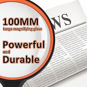 Magnifying Glass Handheld Reading Magnifier for Seniors - 100MM Real Glass Magnifying Lens for Book, Newspaper Reading, Insect and Hobby Observation, Science