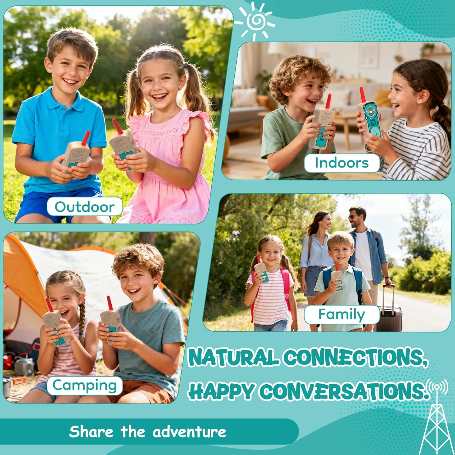 Robot Walkie Talkie for Kids, 2 Pack Wooden Handheld Walkie-Talkie for Boys and Girls Ages 3-12 Hiking Camping, 1000FT Long Range with 2 Way Radio, Indoor and Outdoor Toys for Birthday Xmas