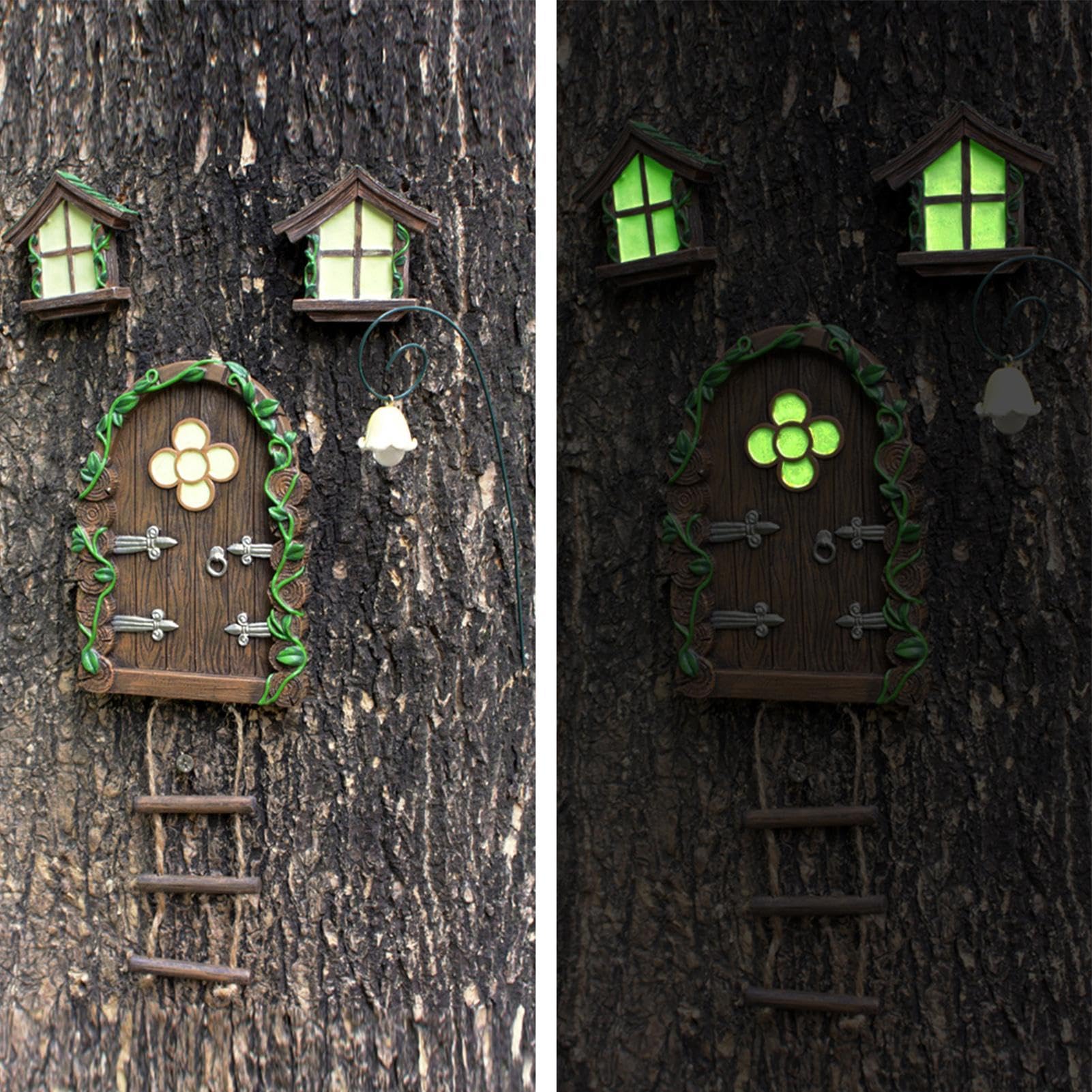 Casas de Hadas para niños, casa de Hadas de gnomo, Ventana y Puerta para árboles, Accesorios de jardín en Miniatura, diseño de jardín Encantado al Aire Libre, decoración de Adorno de césped