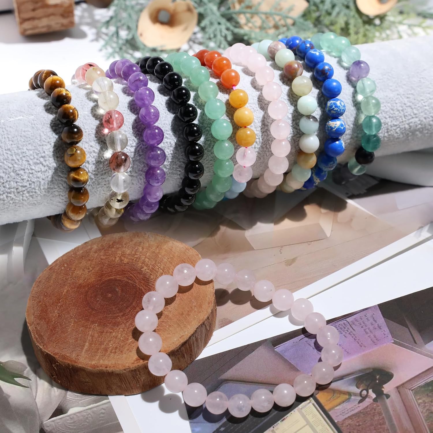 XIANNVXI Crystal Bracelet for Women Men 8 mm Natural Stone Beaded Bracelets Cat Bracelets Cross Bracelets Heart Bracelelt Jewelry for Women Birthday Gifts Stretch Bracelet - Image 7