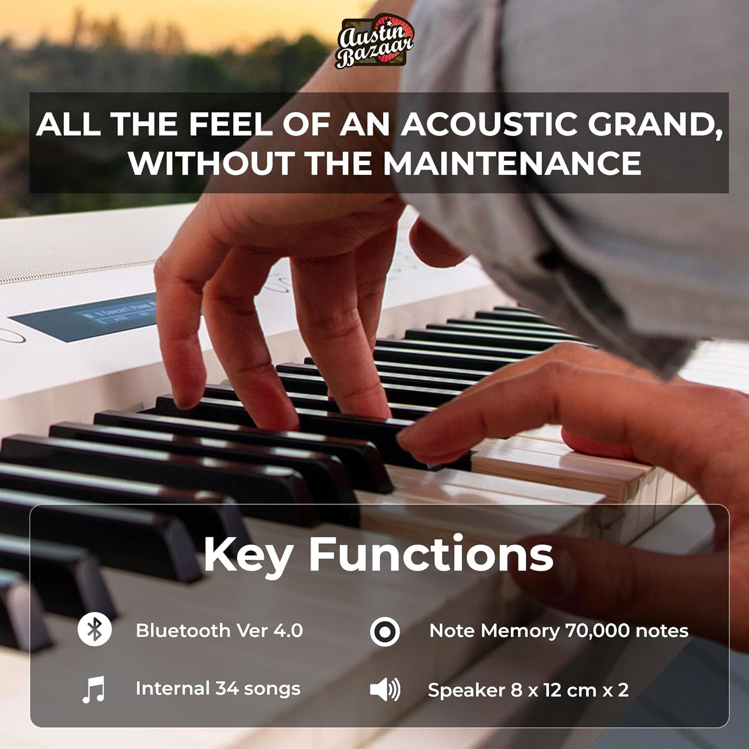 Roland FP-90X 88-Key Digital Piano - Black Bundle with KSC-90 Stand, KPD-90 Three Pedal Unit, Bench, Online Piano Lessons, Instructional DVD, and Austin Bazaar Polishing Cloth