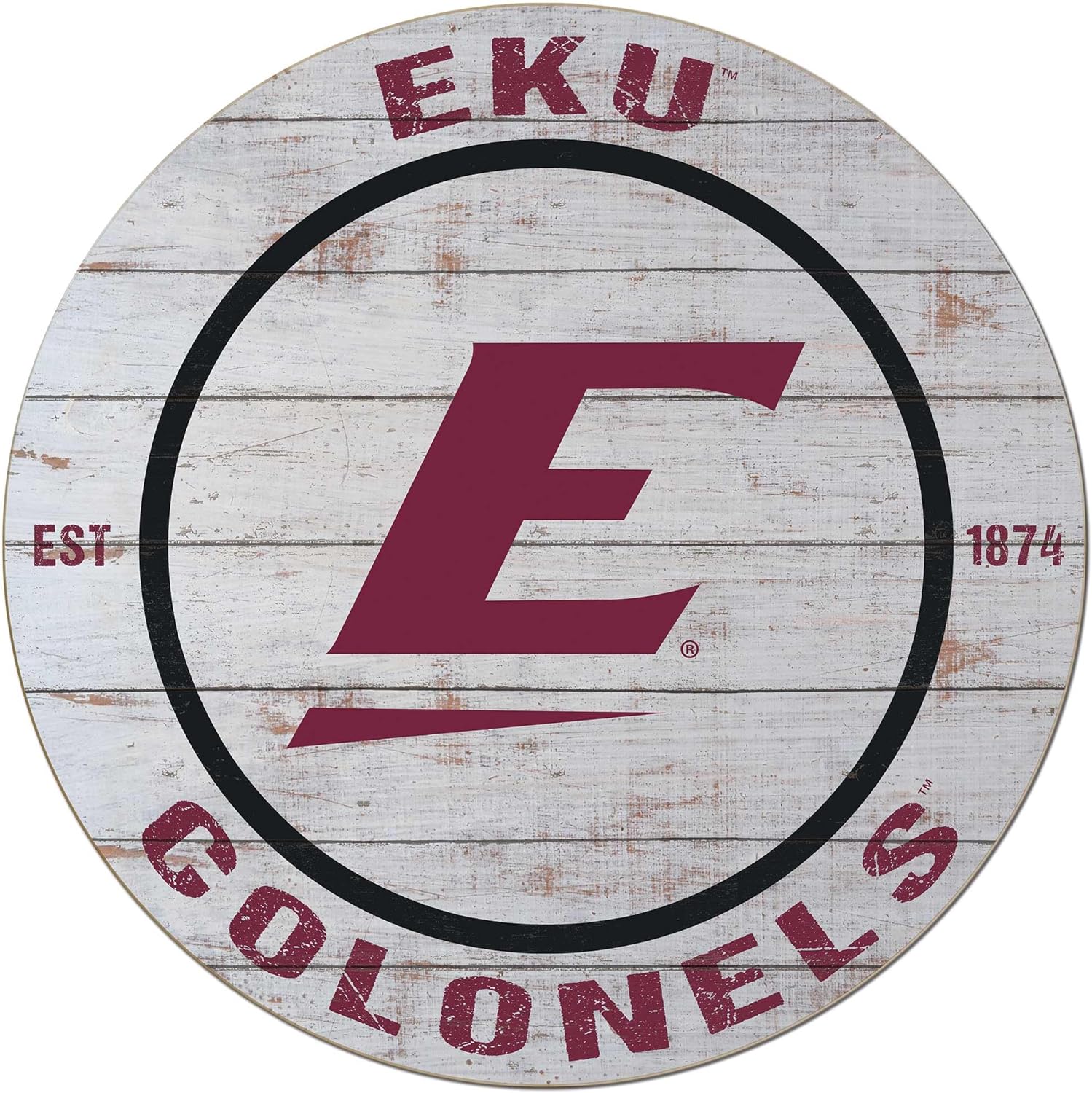 KH Sports Fan Eastern Kentucky Colonels Weathered Circle Sign, 20x20 Inches, Colonels Decor for Dorm Room and Home; Display Your Team Spirit with This Eastern Kentucky University Colonels Wall Art