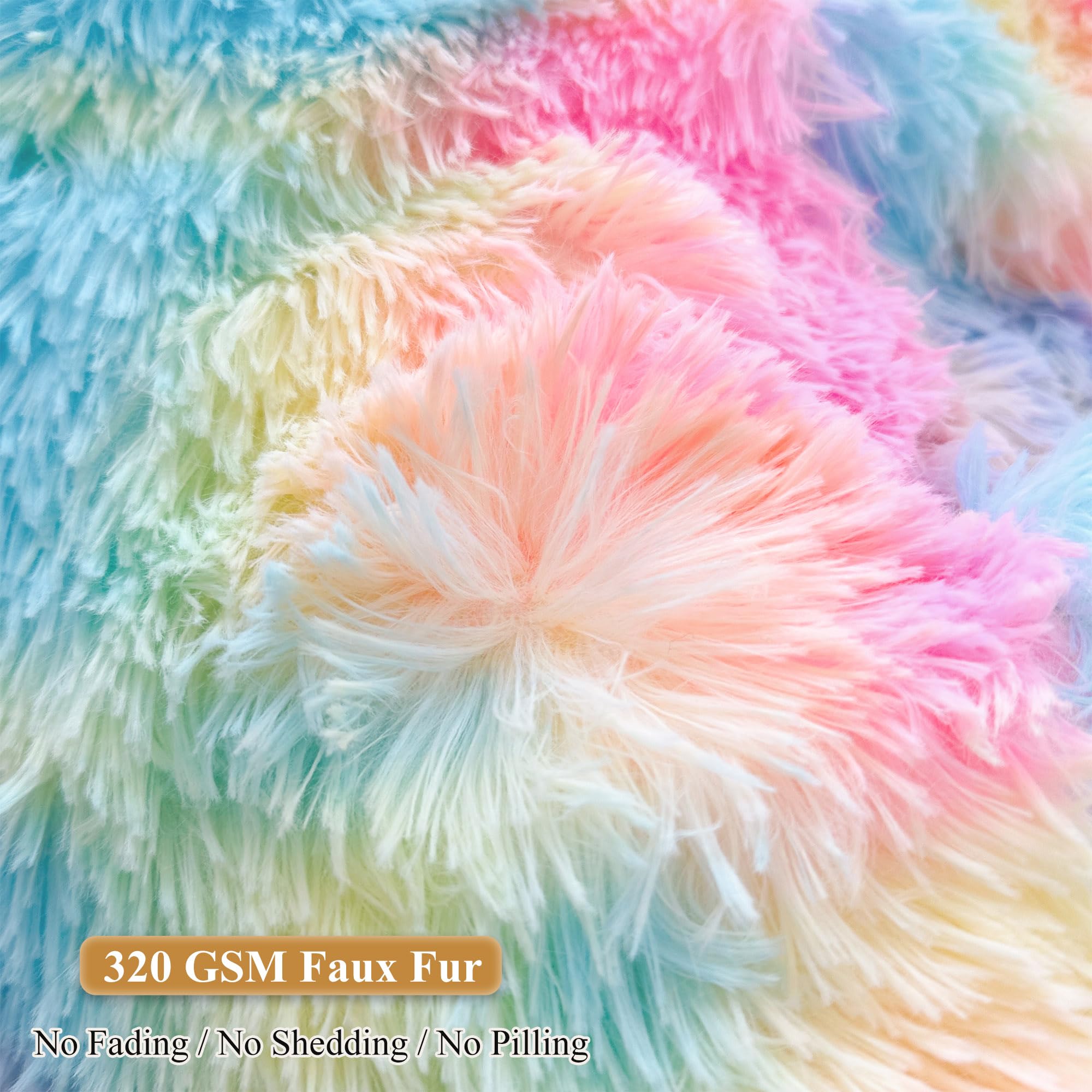 XeGe Kunstfell-Sitzsackbezug für Wohnzimmer (ohne Füllung), tie-dye Flauschiger Kuscheltier-Speicher-Sitzsackbezug, pelziger großer Sitzsack Erwachsene, Jugendliche, Kinder, Mädchen, Regenbogen