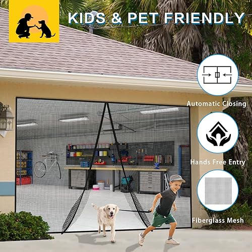 Miniatura 2 de Pantalla de puerta de garaje para 2 autos de 16 x 8 pies, puertas magnéticas retráctiles de garaje para 2 autos, malla de fibra de vidrio,