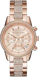 ساعة ريتز للنساء من الستانلس ستيل مع حلقة كريستال مايكل كورس انالوج بمينا أبيض