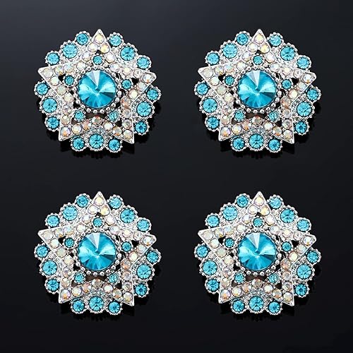 Rytenz 4 botones de diamantes de imitación, adornos de cristal para ropa, joyería, decoración de bricolaje, para manualidades, boda, novia (azul