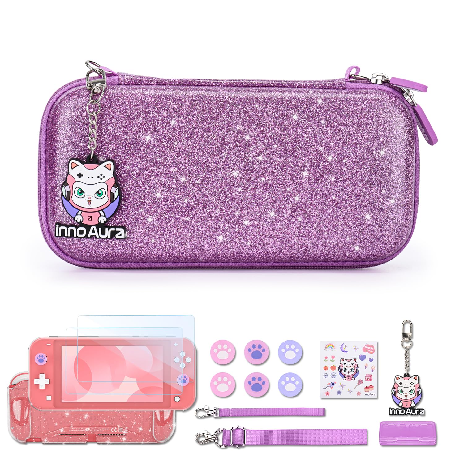 IA innoAura Pacchetti di accessori Switch Lite, Lite Paillettes Viola, alla moda