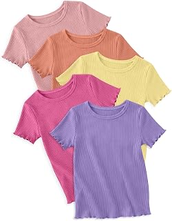 5 Pack Girls Ribbed Short Sleeve Shirts
