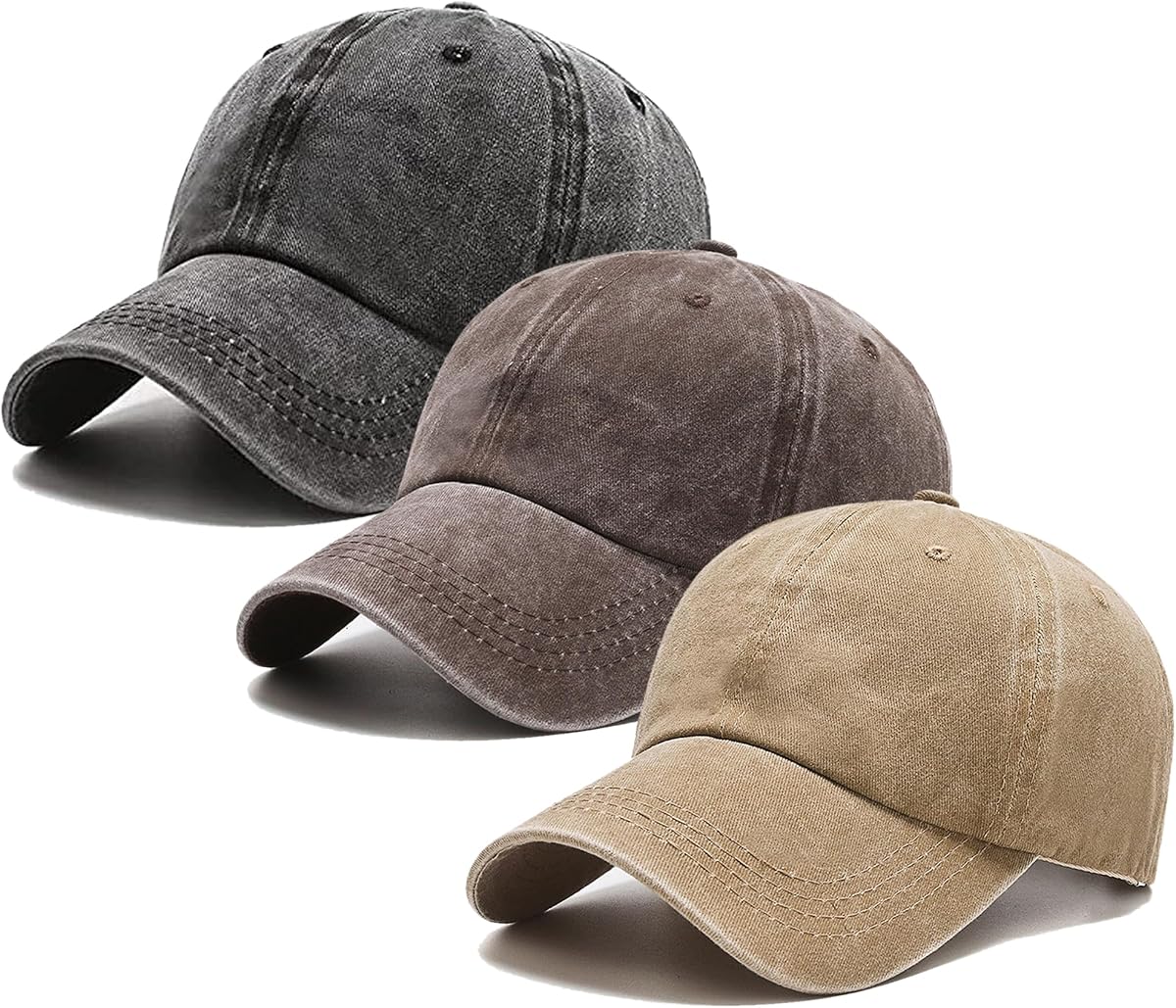 Paquete de 3 gorras de béisbol vintage lavadas de algodón ajustable de sarga a granel de perfil bajo clásico sombrero de papá para hombres/mujeres