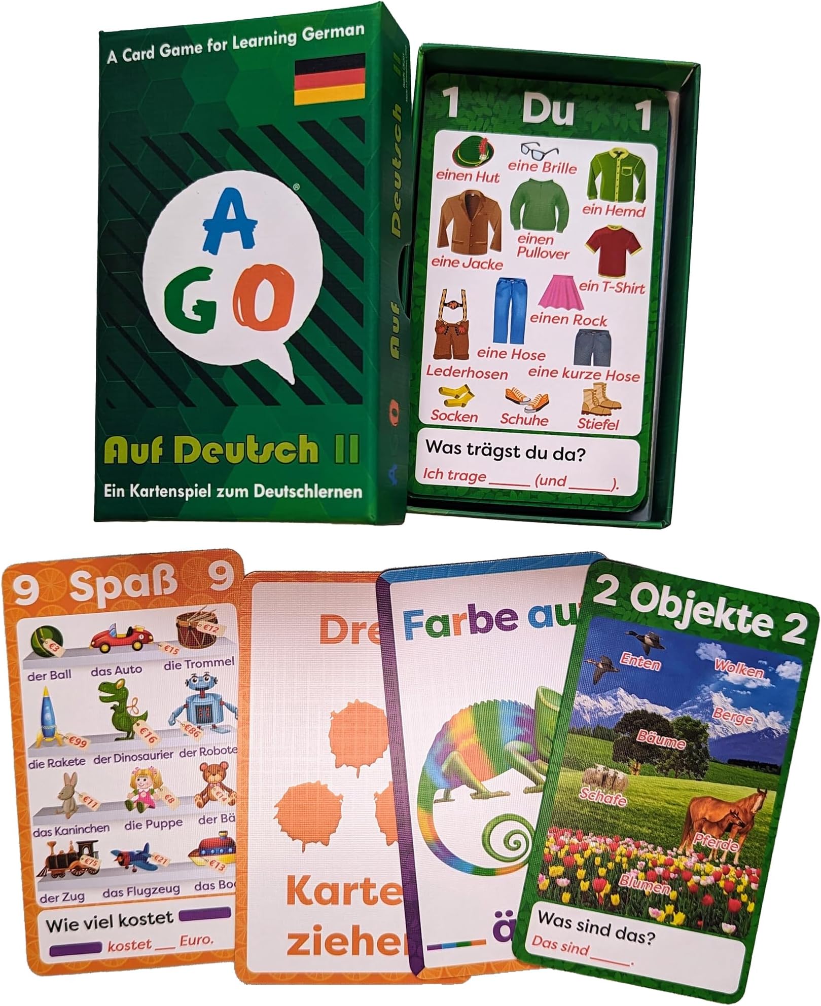 AGOAuf Deutsch 2 Card Game (Deluxe Edition): Learn German The Fun Way! - Boost Vocabulary & Grammar Skills - Learning for All Ages!