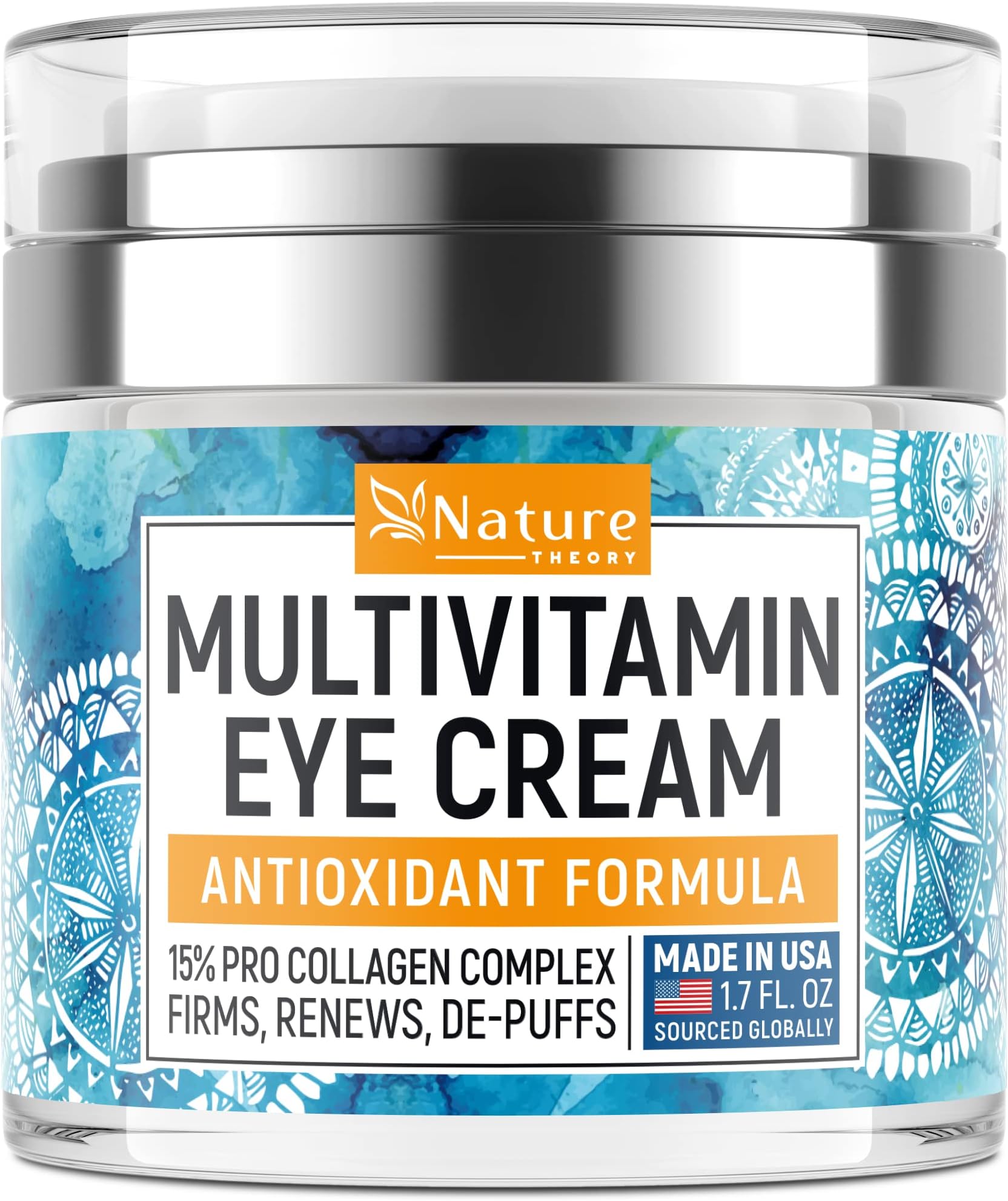 NATURE THEORY Collagen Eye Cream with Caffeine & Hyaluronic Acid - Made in USA - Under Eye Cream Anti Aging Skin Tightening Cream - Anti Aging Cream - Eye Bags Treatment for Women - 1.7oz