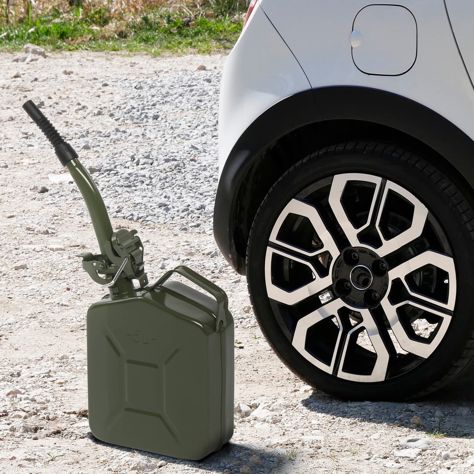 Metal Gas Can with Flexible Spout, Portable Fuel Tank Petrol Diesel Storage Can Water Container for Automobile Vehicle Off Road Emergency Supply (5L, Army Green) (5L, Army Green#2) — view 6