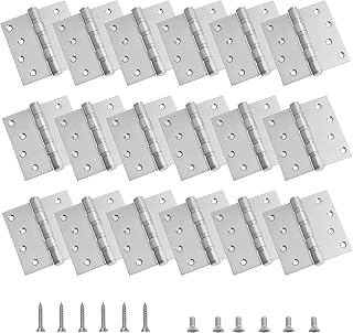 18-Pack 4 inch X 4 inch Silver Door Hinge Heavy Duty Fits for Doors | for Interior & Exterior Door Hinge with Square Corner Ball Bearing, 0.11" Thickness Stainless Steel, with 144 Screws