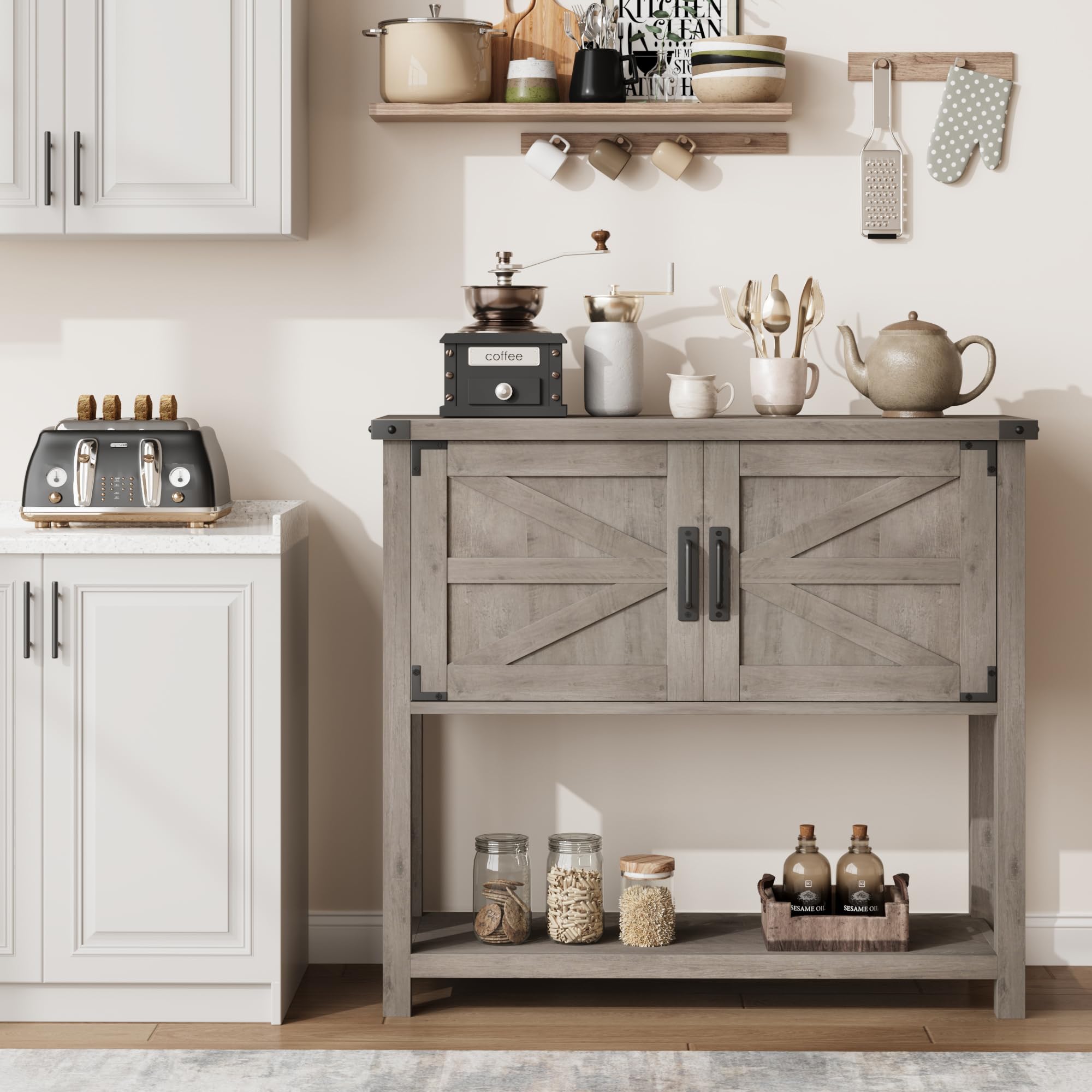 Garvee Mesita de Noche, Mesa Consola Estilo, Mueble Recibidor de Madera con Almacenaje, para Dormitorio y Salón, 77×34×86 cm (Gris)