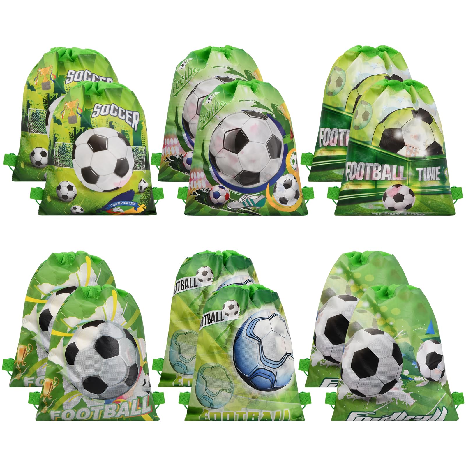 Wisebom 12 Sacchetti Regalo Con Coulisse A Tema Calcio, In Tessuto Non Tessuto, 34x27 Cm, 6 Design, Per Feste Di Compleanno, Bomboniere E Uso Quotidiano