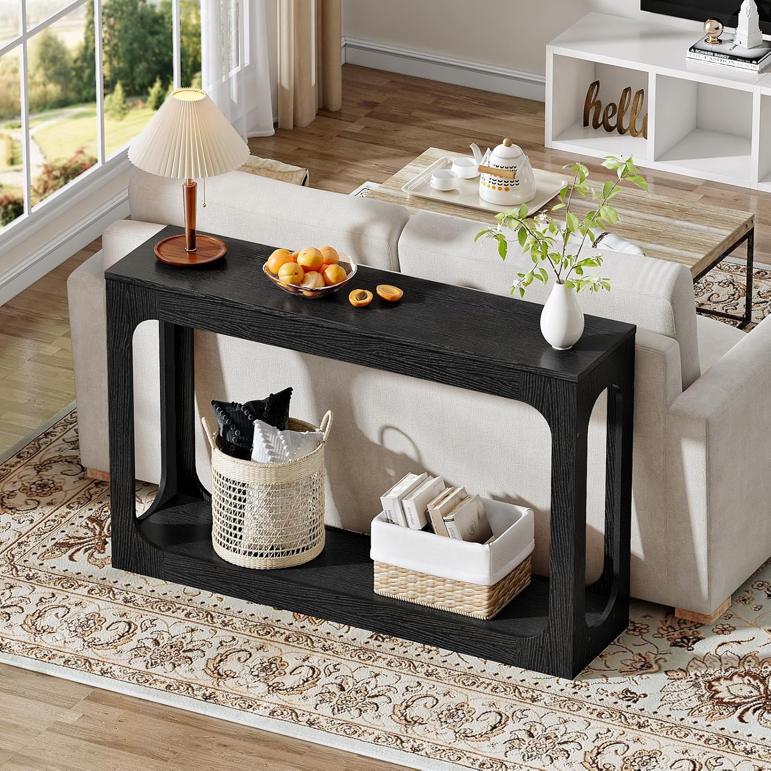 47.2" Long Console Table, Entryway Table, Hallway Table, 2-Tier Behind Couch Table, Corridor Decor Stand, Narrow Rectangular with Storage for Living Room, Entry, Hallway, Black MXG03BB