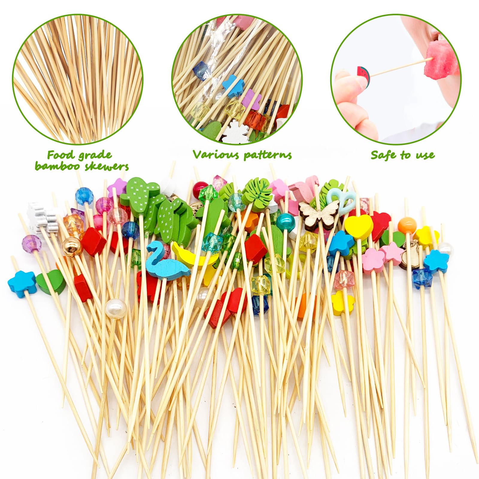 200 Picots Cocktail Bois Colorés - 12cm, Cœur Et Fruits - Pour Apéritifs, Finger Food, Décoration