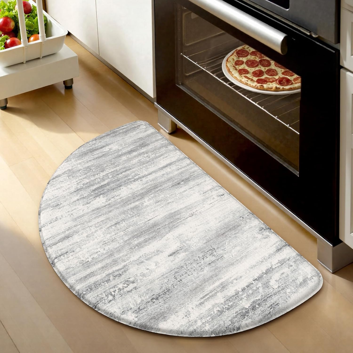 KIMODE Anti Fatigue Kitchen Mats for Floor, Abstract Half Moon Kitchen Rug 18"x28", Grey Ergonomic Standing Desk Mat, Memory Foam Kitchen Floor Mats for Laundry Office Sink 1'6" x 2'4" (Semicircular) Grey/Multi