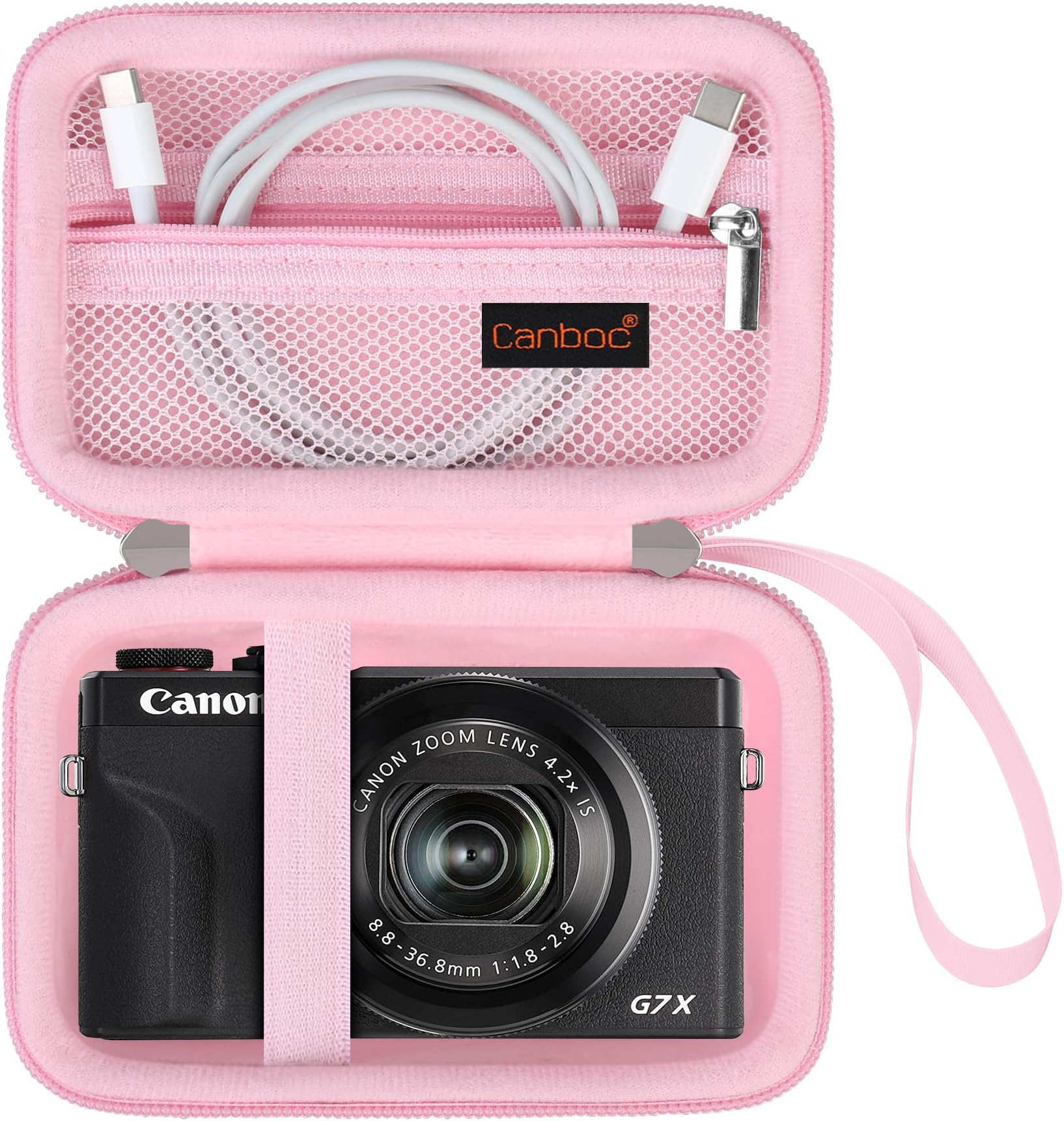Camera Case for Canon PowerShot G7 X Mark III/ G7X Mark II Digital 4K Vlogging Camera, Point and Shoot 4K Video Camera Bag, Zipper Mesh Pocket fits USB Cable, Batteries, Pink