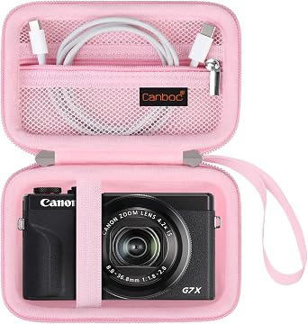 Canboc Carrying Case for Canon PowerShot G7 X Mark II/ G7 X Mark III / G5 X Mark II / G7X Digital Camera, Point and Shoot Vlogging Camera Bag, Zipper Mesh Pocket fits USB Cable, Pink