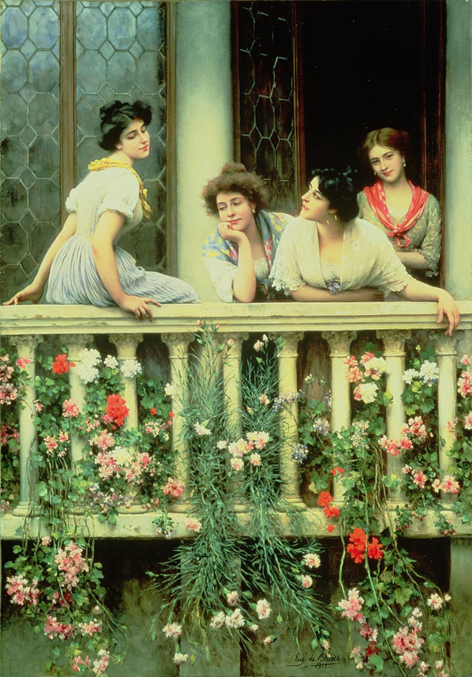 HRJUBWREE Oil Painting Prints on Canvas Painting Picture the Balcony by Eugen Von Blaas Artwork Canvas Prints for Home Decor 60x90cm