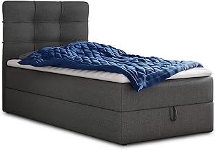 Best Mini Box Spring Bed with Box and Mattress Topper, Single Bed with Bonell Mattress and Topper, Upholstered Bed, Bedroom (100 x 200 cm, Graphite (Inari 94))