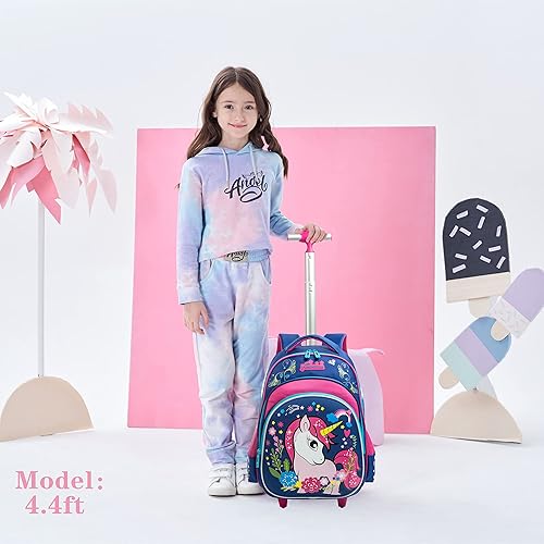 Miniatura 6 de Meetbelify Mochilas con ruedas de unicornio para niñas, mochila con ruedas para niñas, bolsas escolares con lonchera