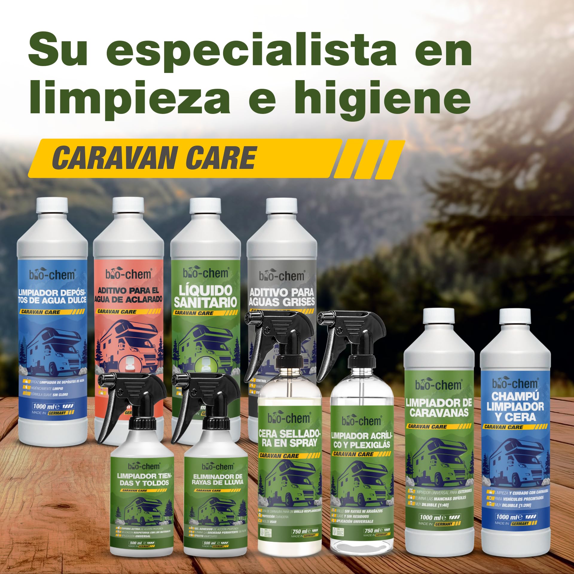 Bio-Chem - Líquido Sanitario 5L Nueva fórmula con microorganismos para WC químicos de caravanas - Aditivo Sanitario Concentrado para WC portátiles de Camping - Vaso medidor Incluido